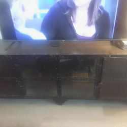 Industrial TV Stand With Glass Doors And Matching Side Table