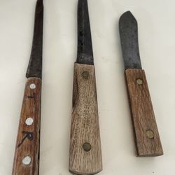 lot of 3 antique & vintage high carbon steel kitchen butcher knives