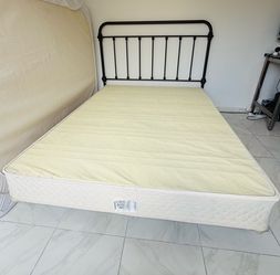 Queen size rustic bed frame, board and box spring.