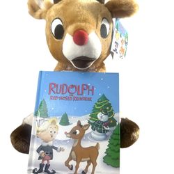 NWT, Rudolph the Red Nosed Reindeer Character Plush & Hardcover Gift Set. Very soft and cuddly book buddy. Machine washable. Embroidered eyes.