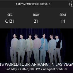 BTS – Las Vegas – May 23, 2026 Saturday 