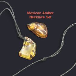 Mexican Amber Genuine Necklace Adjustable Cord & Stone  -Fluorescent 2.8g Total