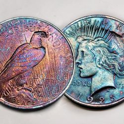 1923 Peace Silver Dollar Monster Toned Blue Galaxy rainbow Purple BU