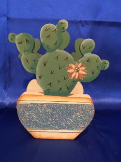 Vintage Southwestern Style Wooden Cactus Pot Napkin Holder