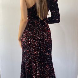 Beautiful Sequin  Black And Red Gown 