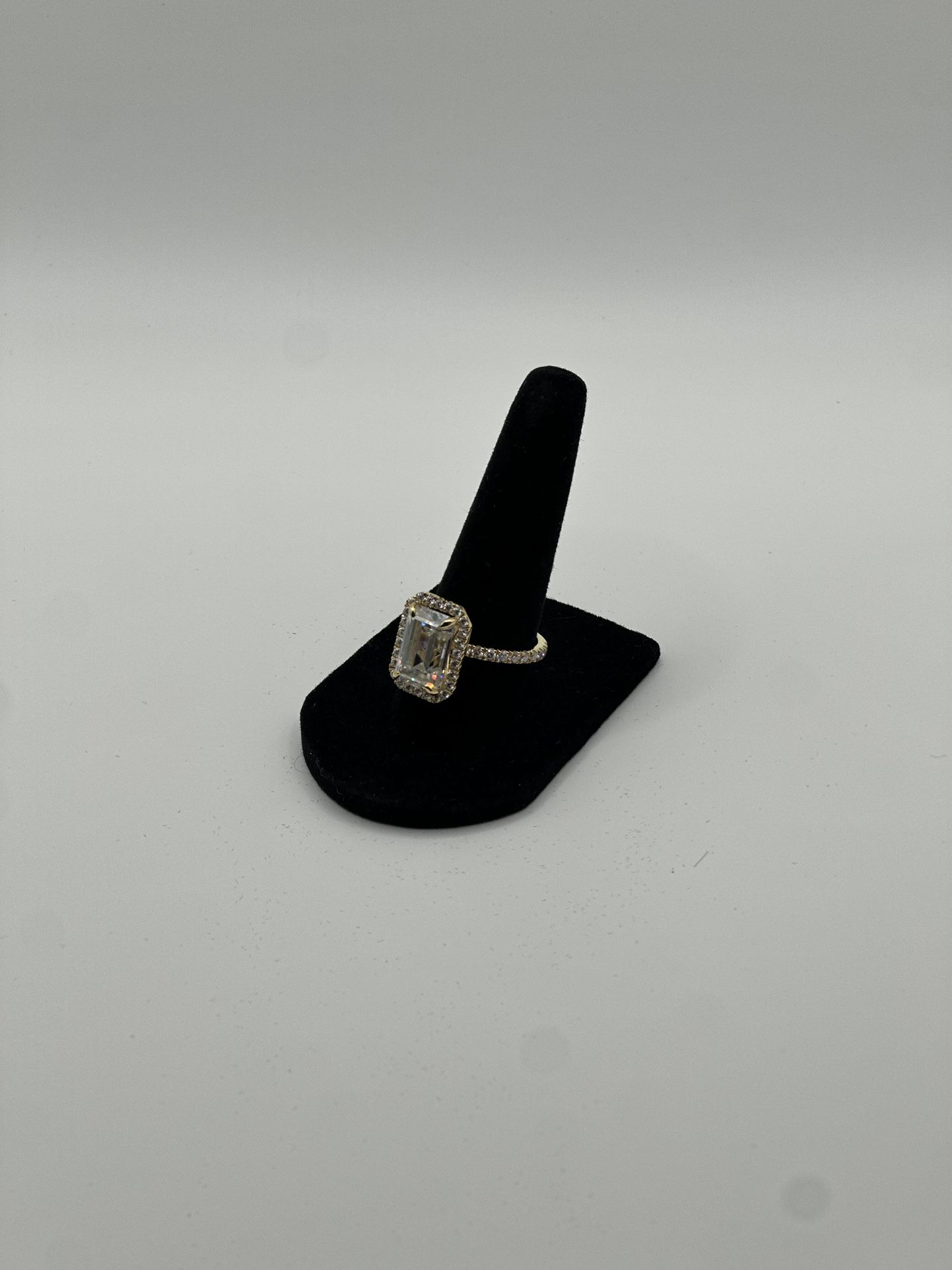 6.76 TWC EMRALD cut Moissanite Halo Engagement Ring 14kt Solid Yellow Gold