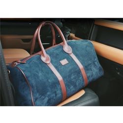 NEW Brouk & Co. Lauren duffel weekender bag in Navy blue suede and brown vegan leather
