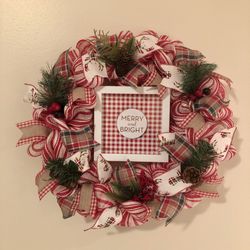 Merry and Bright Christmas Holiday Wreath