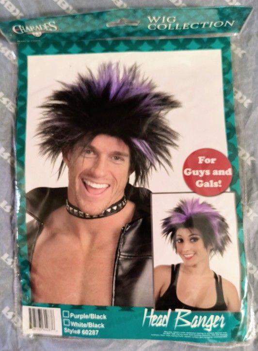 Charades Head Banger Black And Purple Short Straight Unisex Wig