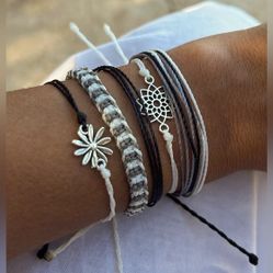 NEW Pura Vida Inspired/ /Black&White/ Set 5 Handmade Adjustable Bracelets
