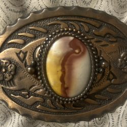 vintage belt buckle / Real agate stone