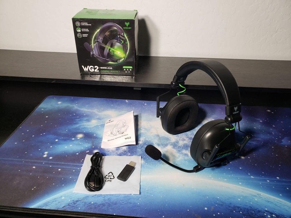 New WG2 Wireless Gaming Headset W/ Microphone for PS5, PS4, PC, Switch, Mac, 7.1 Crystal-Stereo Bluetooth Headphones, PS5 Headset Wireless 2.4GHz W/ L