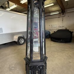 Vintage MCM lighted curio cabinet with mirrored back and three shelves