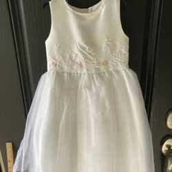 Sugar Plum white polyester sleeveless white and pink flowers on bodice w/ tulle underneath dress sz 6 