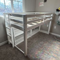 Lifted Twin Bed Frame With Shelves