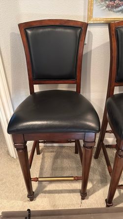 Bar Stool with Black Leather Upholstery