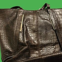  Croc Embossed Brass Hardware Double Strap Large Tote