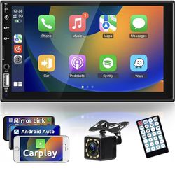 7 Inch Double Din Car Stereo Apple CarPlay & Android Auto, HD Touch Screen Car Radio Receiver with Mirror Link, Bluetooth, Backup Camera, Remote, FM, 