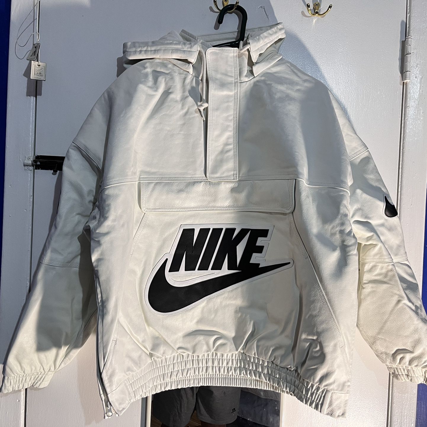 Nike X Supreme Mens Leather Bomber Jacket/Anorak White/Sail 