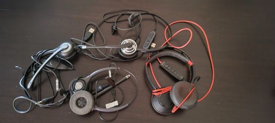 Headsets with built-in microphones.