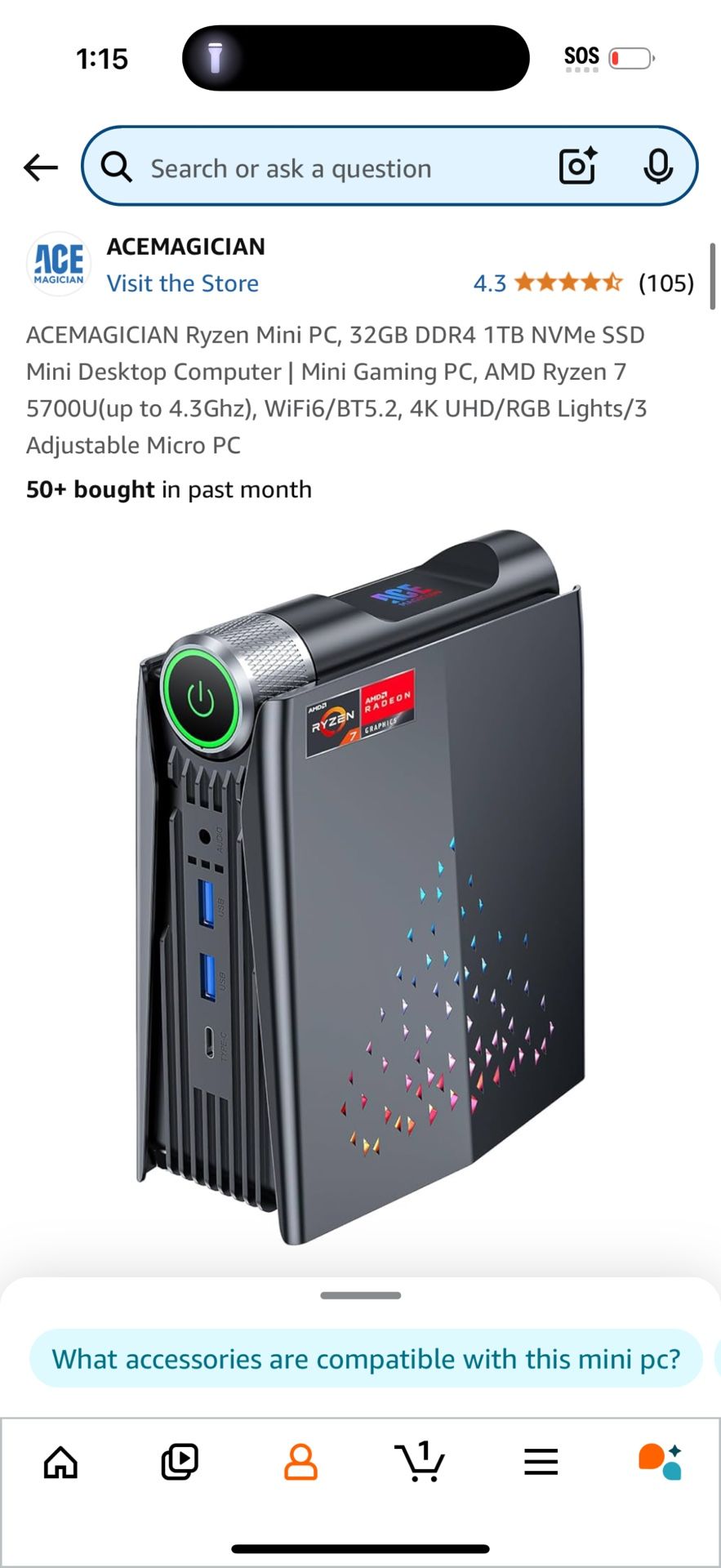 Amr5 ACEMAGICIAN MINI GAMING PC RYZEN 7 32 GB RAM 1TB SSD