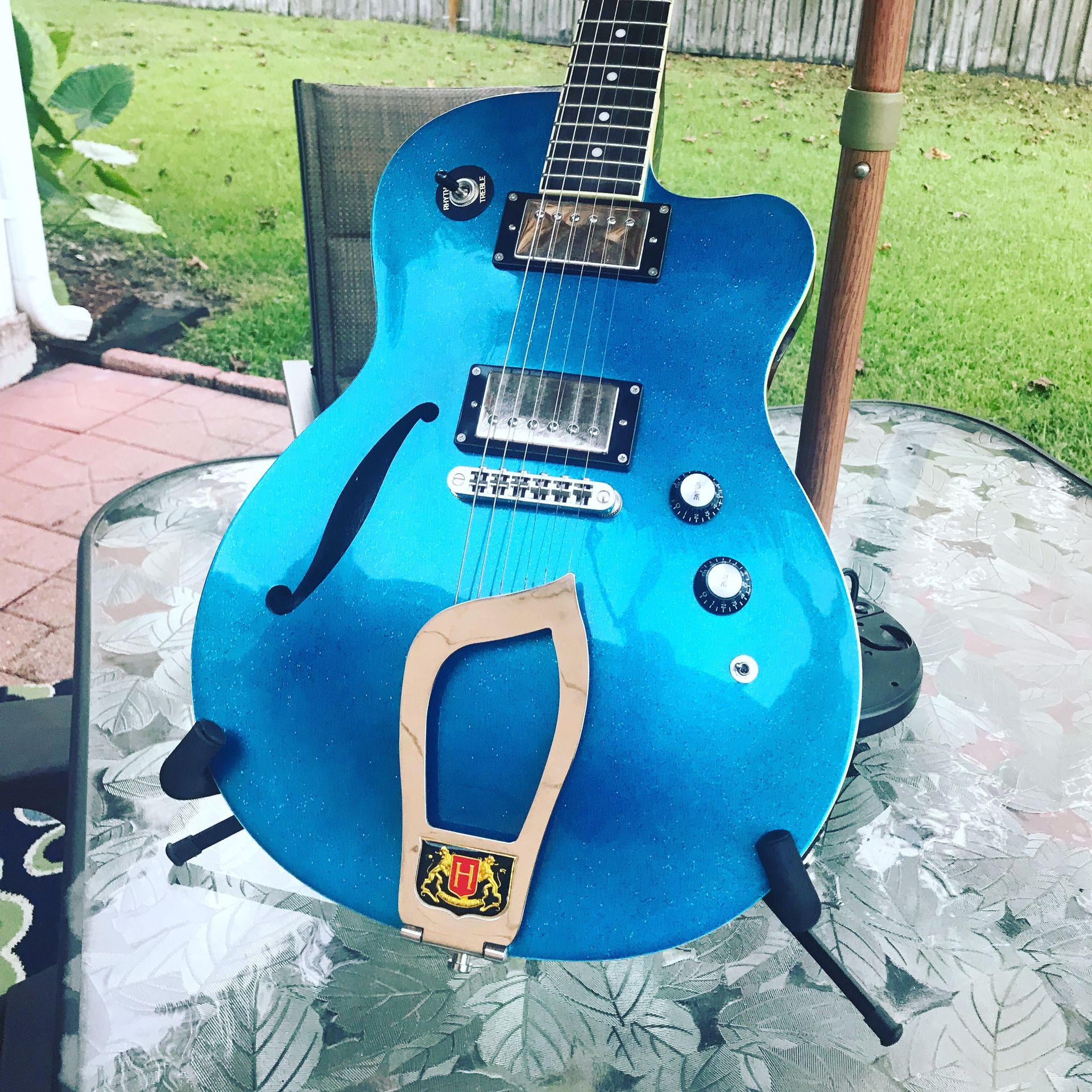 Hagstrom Blue Sparkle D2F Guitar, Strap, & Case
