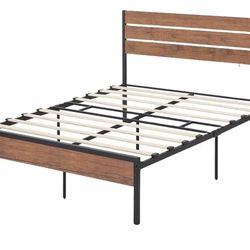 Queen Size Metal Bed Frame with Wood Headboard Platform Bed New in Box