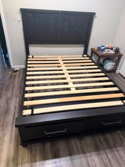 Dark Wood Platform Bed Frame with Storage Drawers,no credit needed,same day delivery