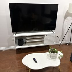 Modern White TV Stand (53”) – Like New, Assembled