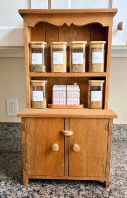 Rustic Handmade Wooden Child's Play China Cabinet, Farmhouse Doll Hutch, Solid Wood Display Cabinet