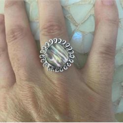 925 Sterling Silver Abalone Gemstone Vintage Style Ring 7
