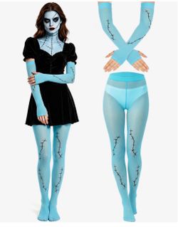 Blue Halloween Stitch Tights and Arm Sleeves Set size small