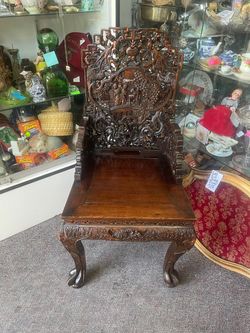 Antique carved wood Asian dragon chair