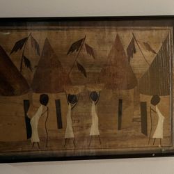Beautiful African Tribal Art Created with Wood and Bark Layered on Bark Paper.