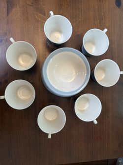 7 Teacups & Saucers + 8 Pastry Plates