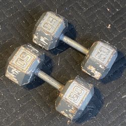 Pair Of 50Lb Hexagon Dumbbells 