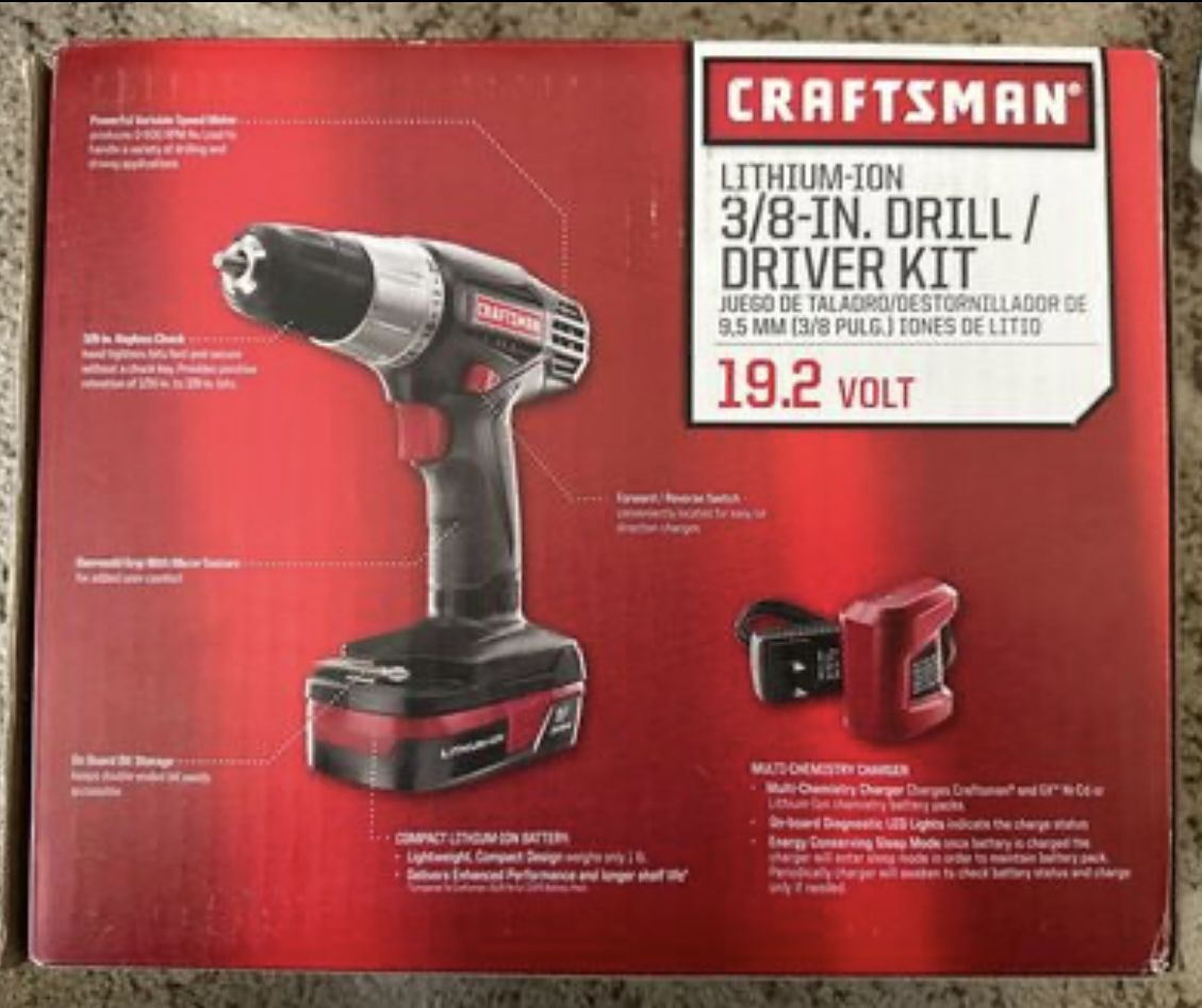 Craftsman Lithium-Ion 3/8" inch Drill / Driver Kit 19.2 Volt New NIB
