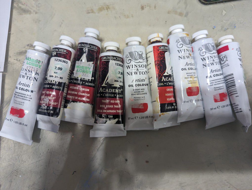 9 Tubes Of Oil Red Paints Art Supplies