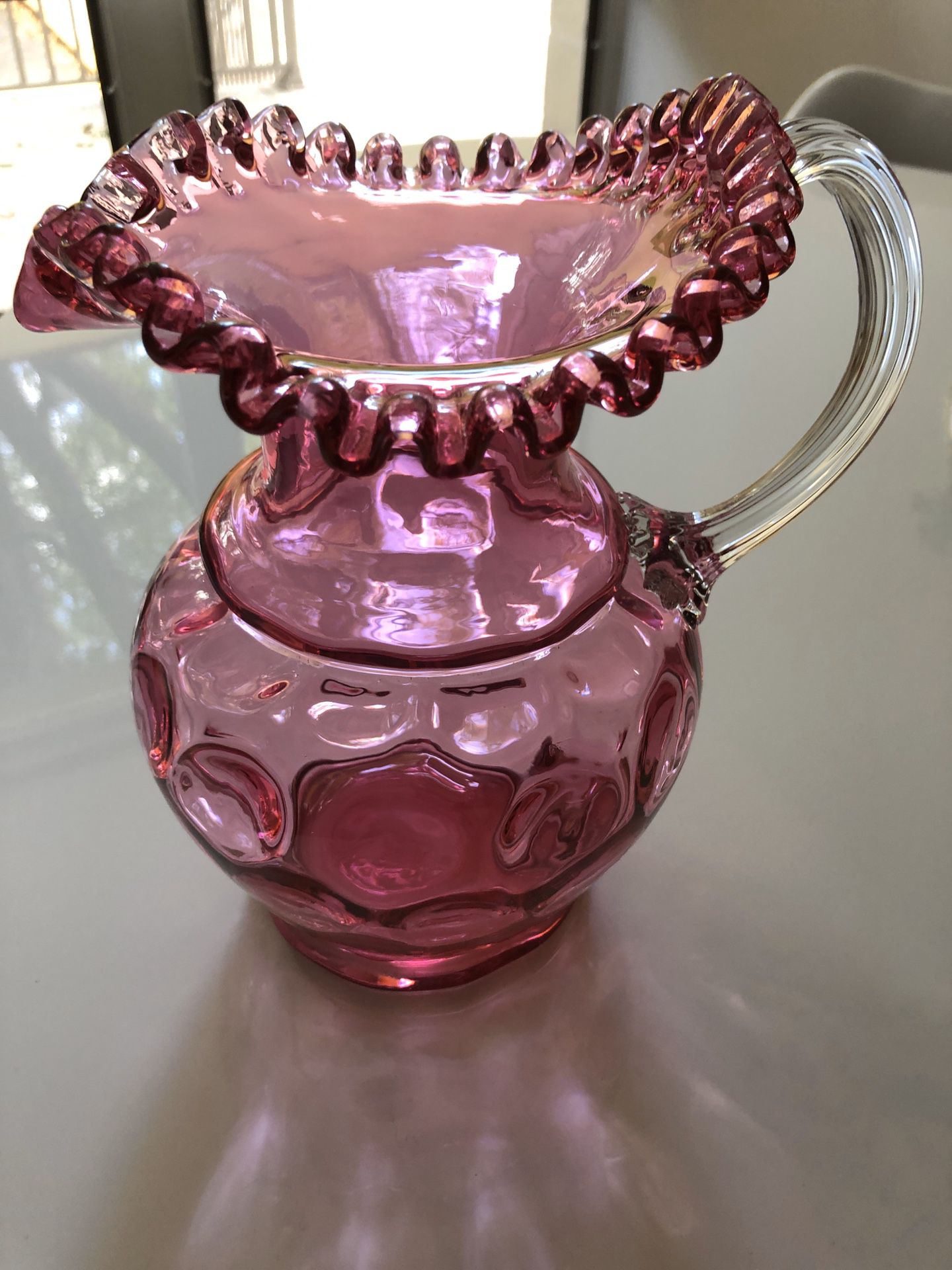 Cranberry Glass Large Coin Dot Pitcher