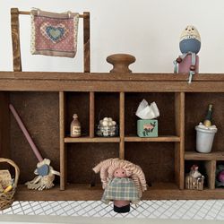 Handcrafted Wooden Vintage Shadow Box Drawer Style With A Variety Of Handmade Miniatures 