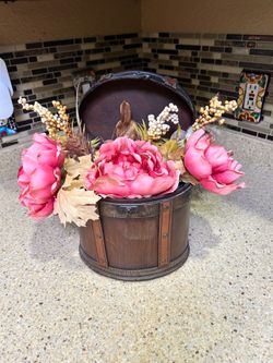 Rustic Decorative Box with Pink Peonies