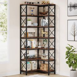 Tribesigns 7-Shelf Corner Bookshelf,Large Modern Corner Bookcase with Metal Frame for Living Room Home Office