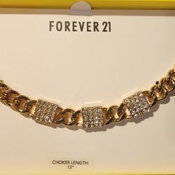 Forever 21 Gold Tone  w/Rhinestone Choker Necklace