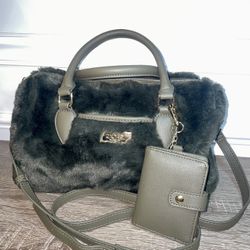 Rachel Roy Dark Green Faux Fur Crossbody Bag And Wallet Great Conditions..(#16)