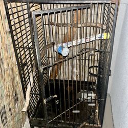  Large Vintage Bird Cage w/ Wheels Feeding Holders & Natural Perches