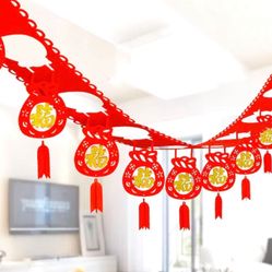 Chinese New Year Fu Character Hanging Garland Red Spring Festival Decorations