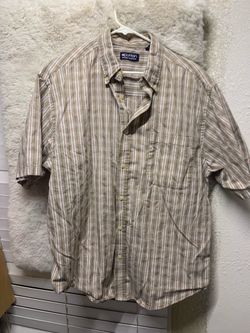 Men’s Puritan Brand Beige Short Sleeve Button Down Shirt Size Large