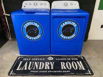 GE 4.2 Cu Ft Washer + 7.2 Cu Ft Dryer Set – Custom Carolina Panthers Theme