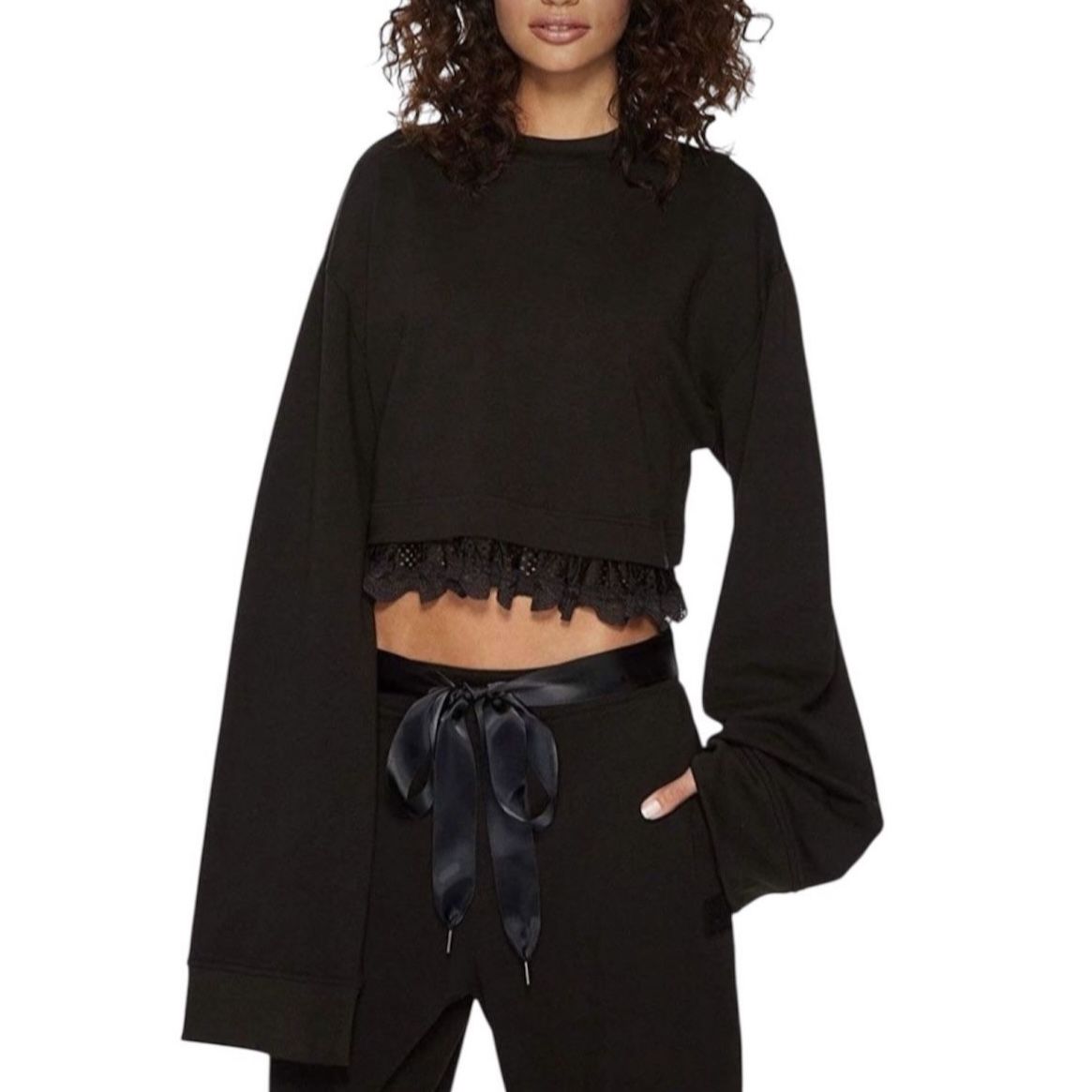 Puma By Rihanna Cropped Sweatshirt With Lace Detail Size Large