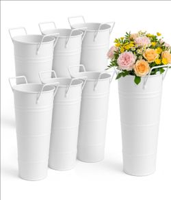 6 Pcs White Metal Flower Vases Set 10 Inch